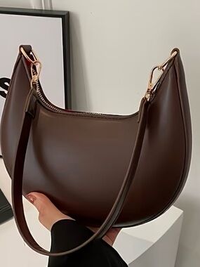 Elegant Dark Brown Crescent Mini Shoulder Bag with Gold Hardware